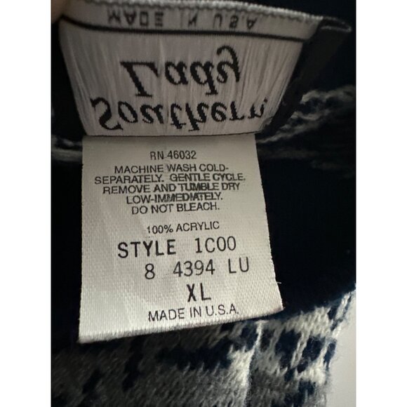 Southern Lady Sweater Y2K Blue White Hearts Multi-Patterned Acrylic Mock Neck XL - Picture 5 of 5